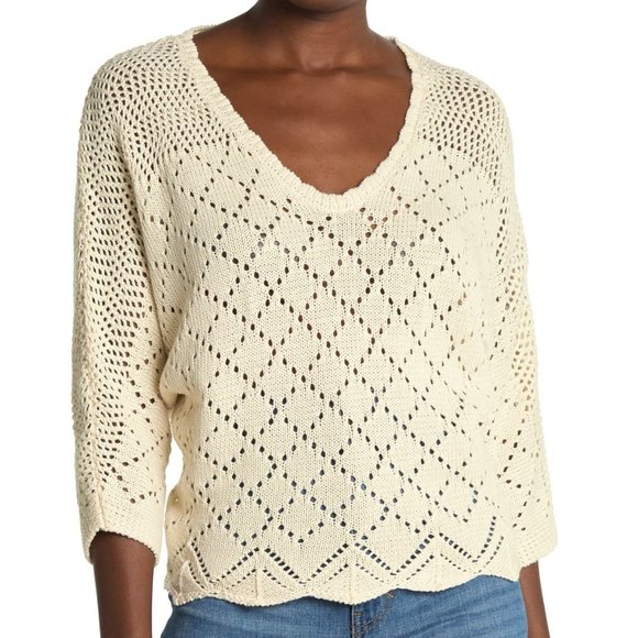 All in Favor Sweaters - 3️⃣for20 Cream Nordstrom All In favor pointelle v neck 3/4 sleeve sweater medium